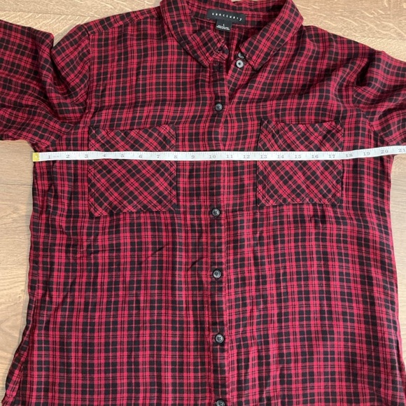 Sanctuary red black plaid button down rayon Shirt, L - Picture 4 of 6